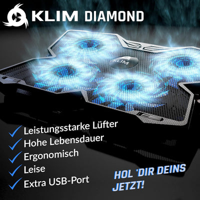 KLIM Diamond Laptop Kühler - Mehr als 500 000 verkaufte Einheiten - NEU 2024 - Leistungsstark - Schn