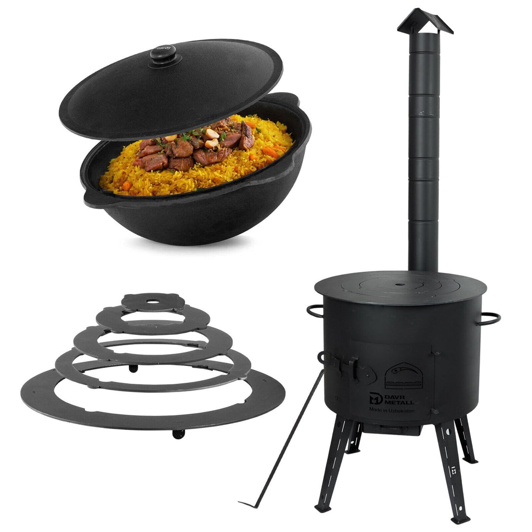 Ø49cm Uchag 2mm stahl Utschak mit Adapter-Ringe Rohr 22L Kazan rund Kasan Utschag Feldküche Feuerste