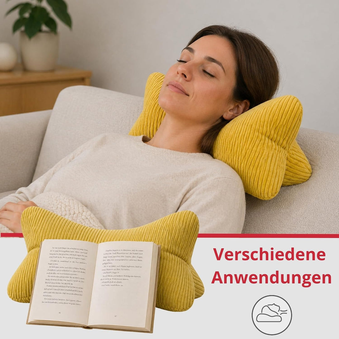 liebling Cord Lesekissen für Bett und Sofa, Bücherkissen, Lesehilfe, 40x25 cm, Leseknochen, Serie Ve