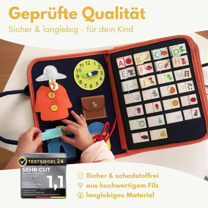 Lion's Collection Busy Board Deutsch - 10 Seiten Lernspass - Vielseitiges Activity Buch ab 3 Jahre -