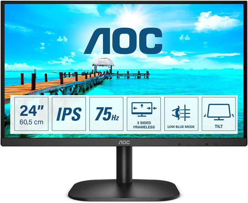 AOC 24B2XDA - 24 Zoll FHD Monitor, Adaptive Sync (1920x1080, 75 Hz, VGA, DVI, HDMI) schwarz 24 Zoll