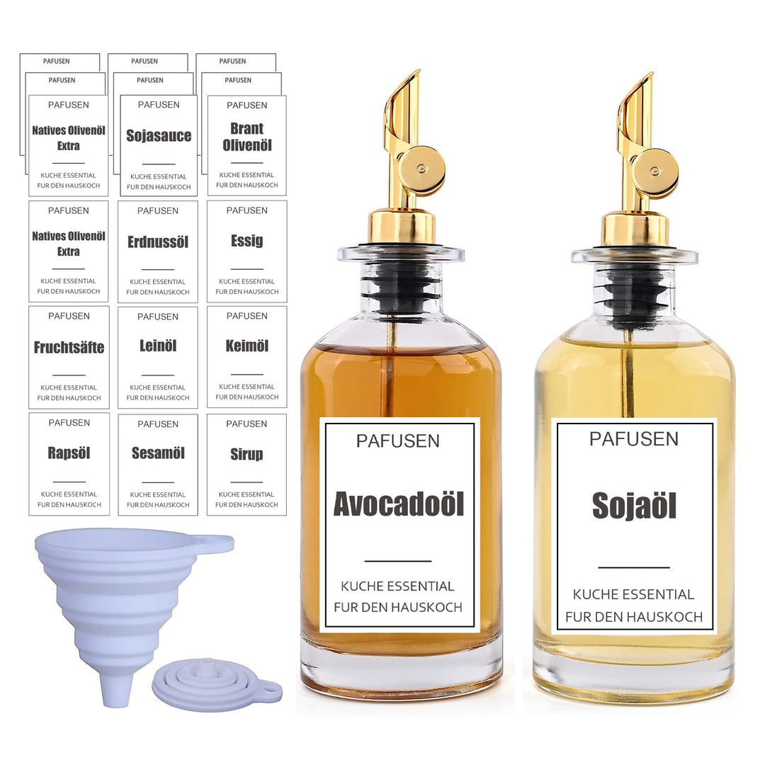 Pafusen 2 Packung Ölflasche, Essig und Ölflaschen Set für Küche, Olivenöl Flasche, Ölspender, Kaffee