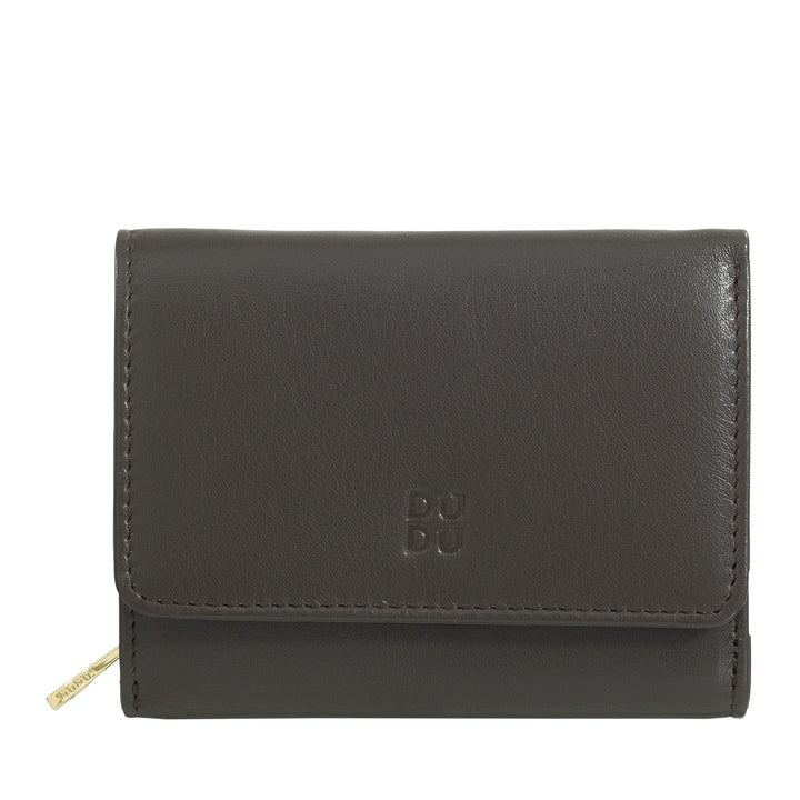 DUDU Kleine mehrfarbige RFID Dambenbrieftasche in Leder Colorful Coffee Brown, Coffee Brown