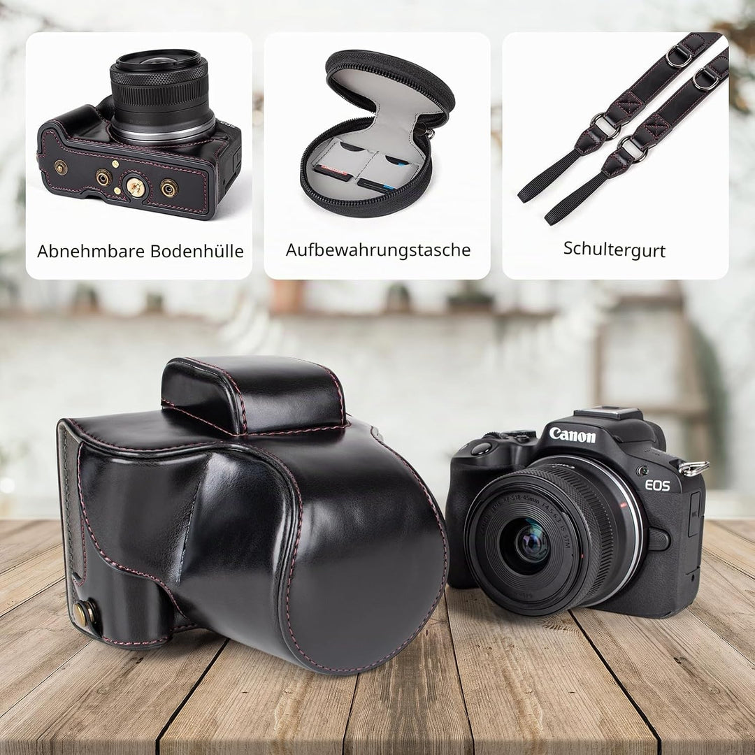 MUZIRI KINOKOO EOS R50 Schutzhülle, Retro-PU-Leder, Kameratasche für Canon EOS 50 DSLR Kamera – EOS