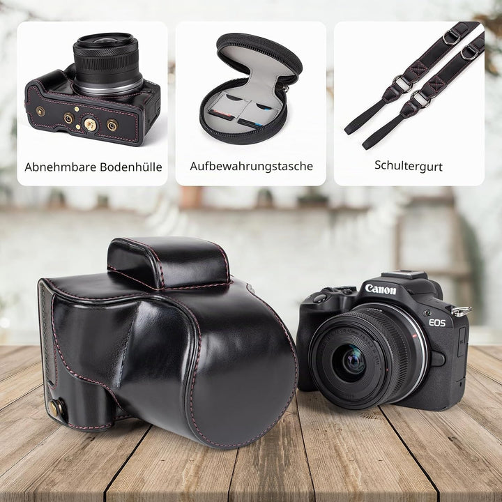 MUZIRI KINOKOO EOS R50 Schutzhülle, Retro-PU-Leder, Kameratasche für Canon EOS 50 DSLR Kamera – EOS