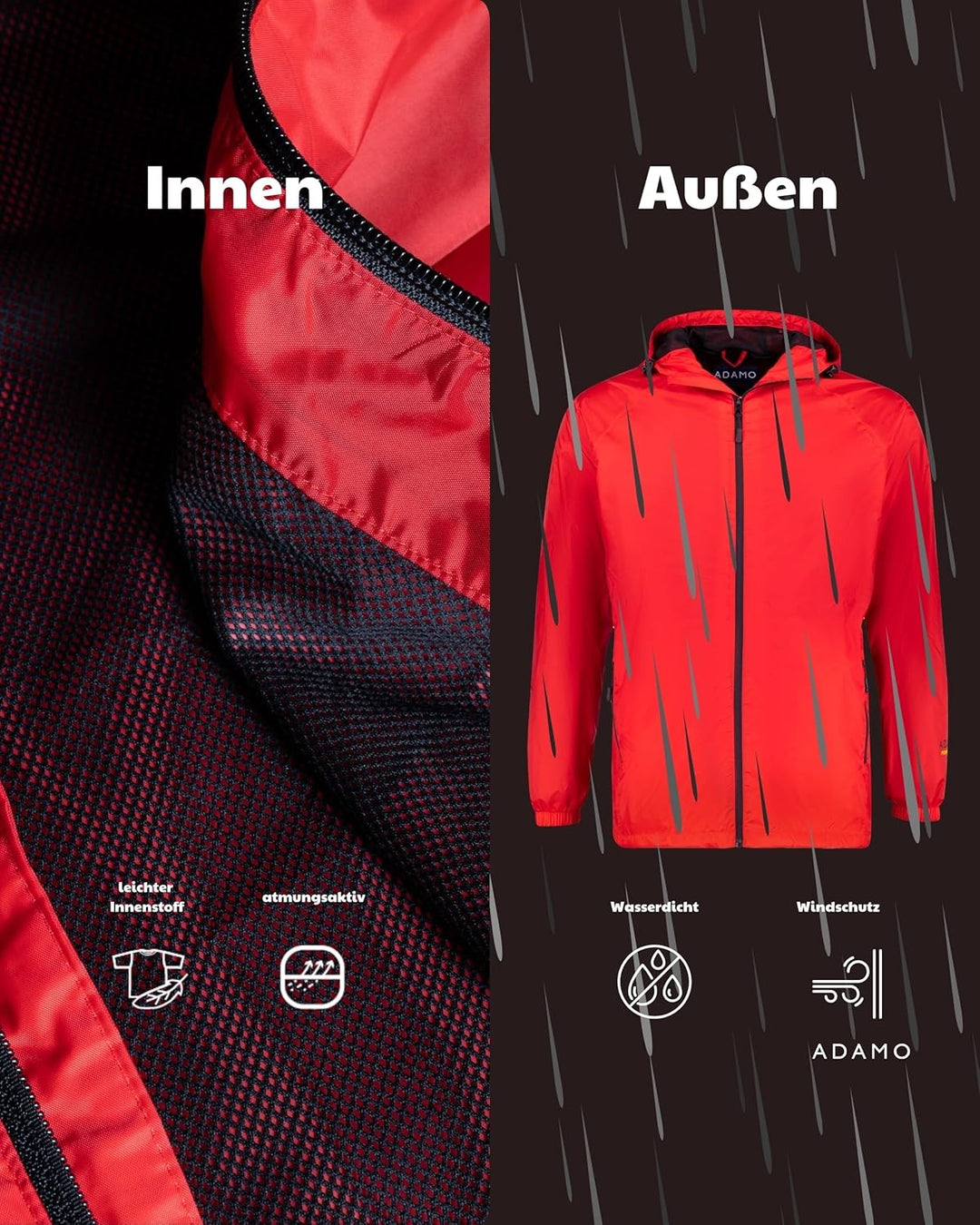 ADAMO Regenjacke Herren wasserdicht atmungsaktiv, Outdoor Jacke in Übergrösse mit Kapuze aus 100% sc