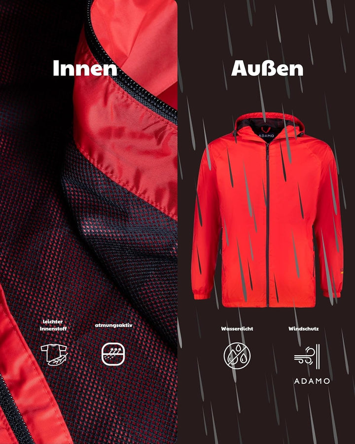 ADAMO Regenjacke Herren wasserdicht atmungsaktiv, Outdoor Jacke in Übergrösse mit Kapuze aus 100% sc