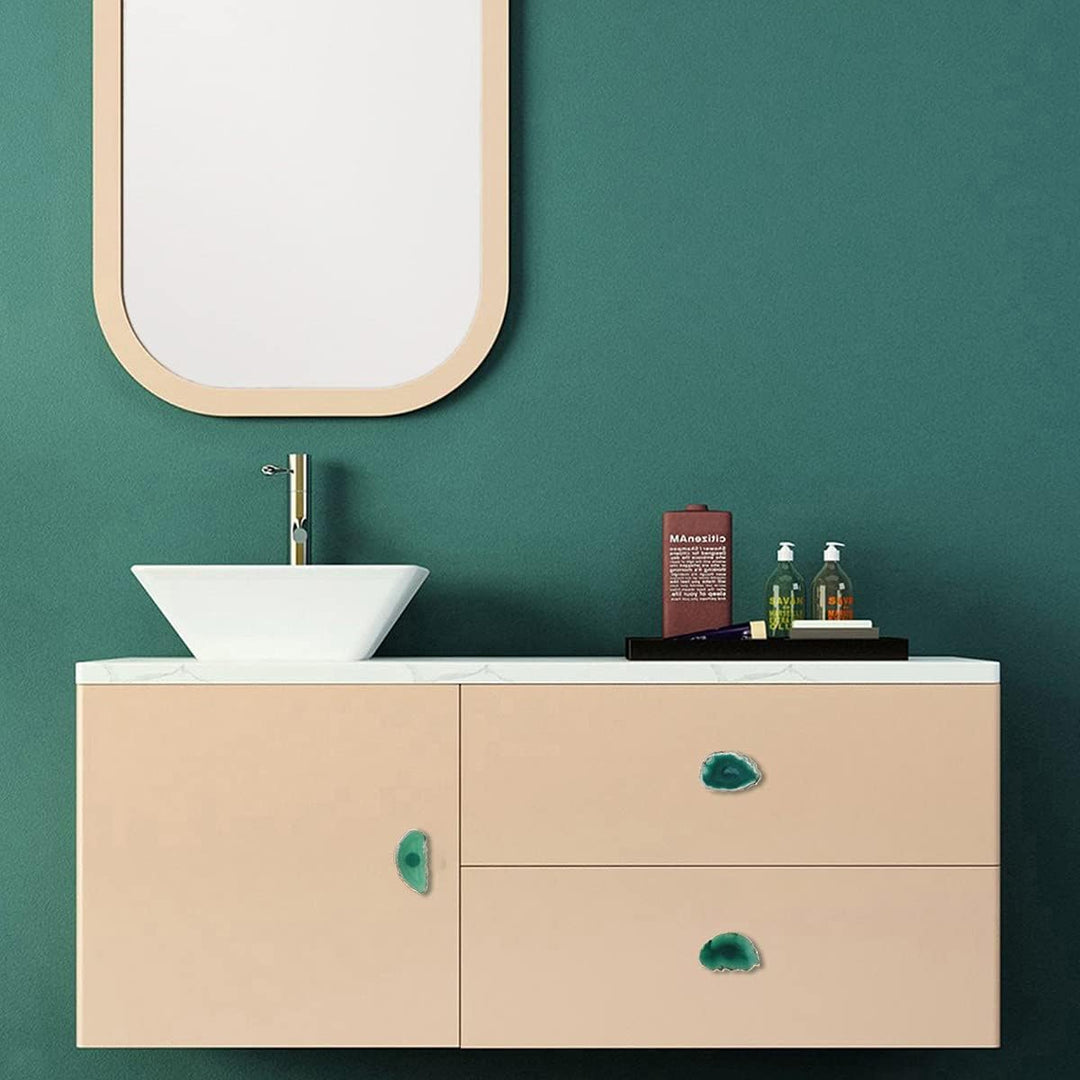 KYEYGWO 4 Stück Unregelmässig Achat Scheiben Möbelknöpfe, Polierte Achate Edelstein Schubladenknöpfe