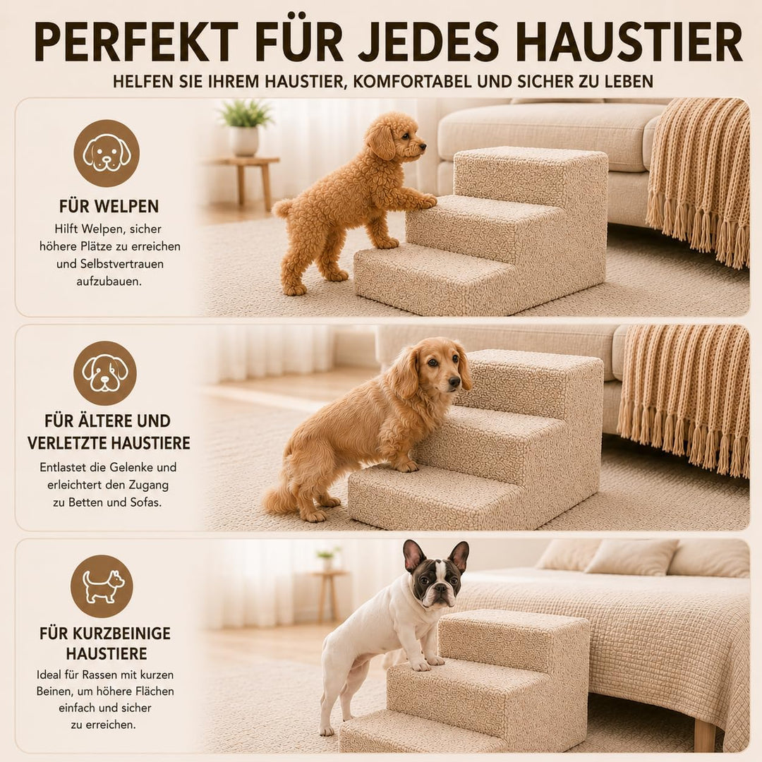 Muralo Hundetreppe 3 Stufen 30 cm, rutschfest, Wasserabweisend - Schwarz | Haustiertreppe für Kleine