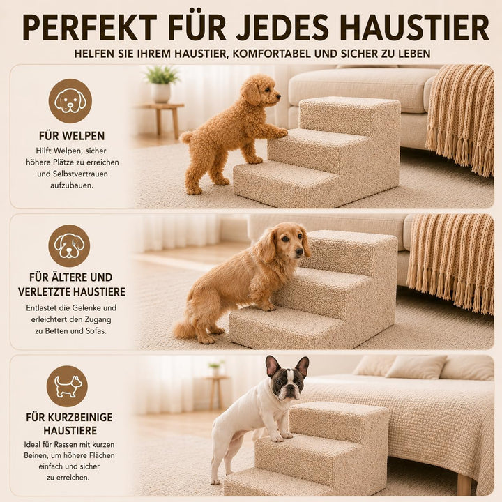 Muralo Hundetreppe 3 Stufen 30 cm, rutschfest, Wasserabweisend - Schwarz | Haustiertreppe für Kleine