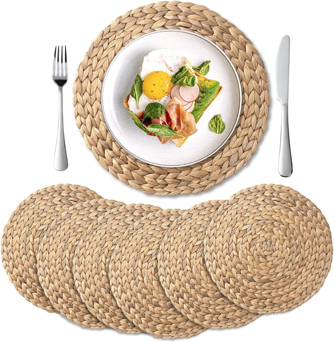 YANGQIHOME Platzset aus Wasserhyazinthe, rundes Tischset, handgemachte runde Platzdeckchen, Tellerun