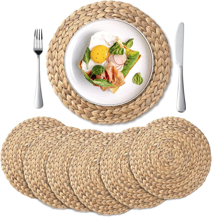 YANGQIHOME Platzset aus Wasserhyazinthe, rundes Tischset, handgemachte runde Platzdeckchen, Tellerun