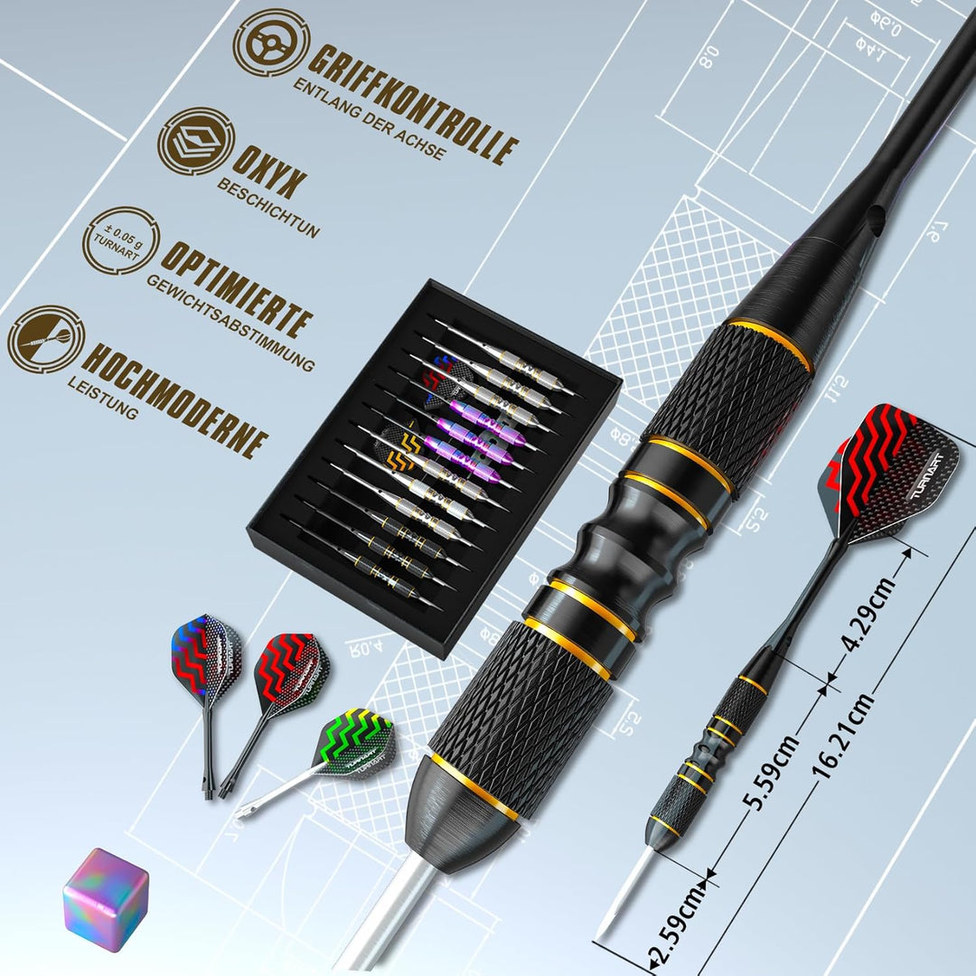 Turnart Dartpfeile mit Metallspitze, 12 Stück Profi Steeldarts mit Dart Case A-Violett, A-Violett