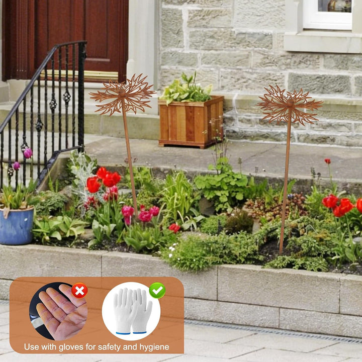 2er Gartendeko Rost Blumen Gartenstecker Metall Blume Rankstab Beetstecker Gartenfigur in Rostoptik