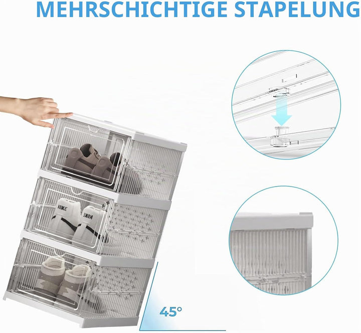 Schuhkarton - Transparenter, faltbarer Schuhkarton - Stapelbarer und platzsparender Kunststoff-Schuh