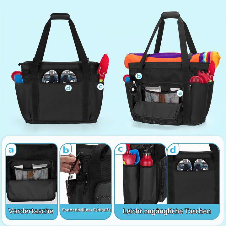 Fasrom Strandtasche XXL mit Reissverschluss unten, badetasche Gross | Mit Trennsystem mit 2 Schichte