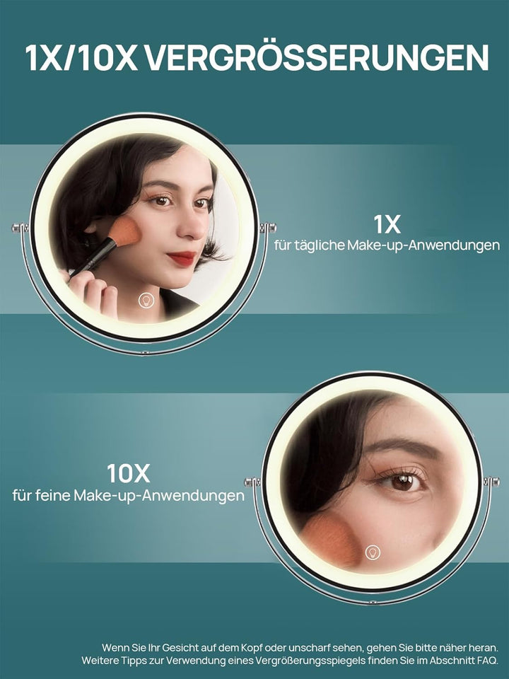 OMIRO 1X/10X Vergrösserungs Make-up Spiegel mit Lichtern, 21 cm Doppelseitiger Schwenkbarer Kosmetik