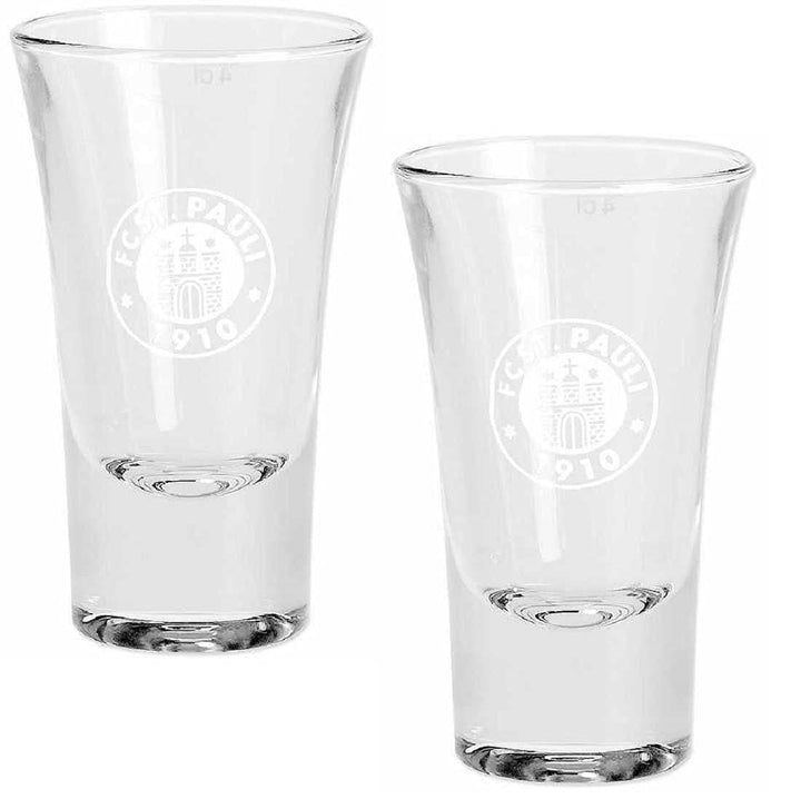 FC St. Pauli Schnapsglas 2er-Set - Logo weiss - Glas, Shot glases - Plus Aufkleber Fans gegen Rechts
