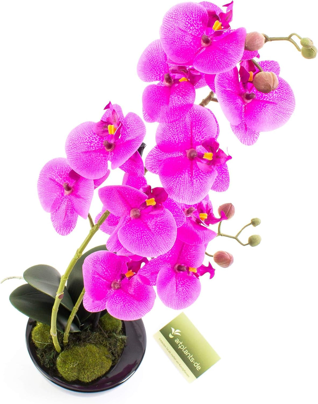 artplants.de Künstliche Orchidee Phalaenopsis Melina in Schale, 2 Zweige, violett, 45cm - Kunstblume