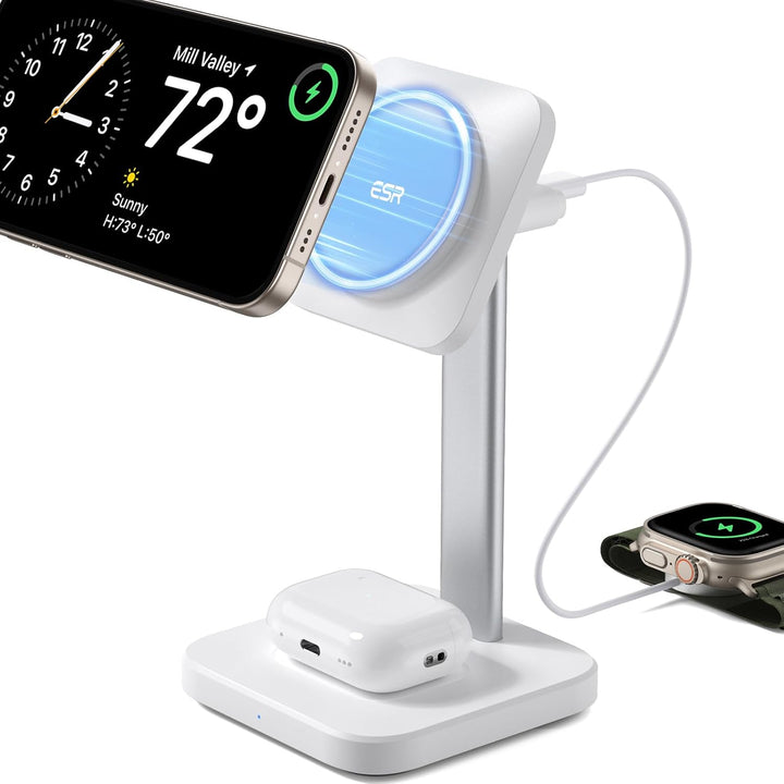ESR 2 in 1 Ladestation Apple Watch und iPhone, Magsafe Ladestation für iPhone 17/16/15/14/13/12, App