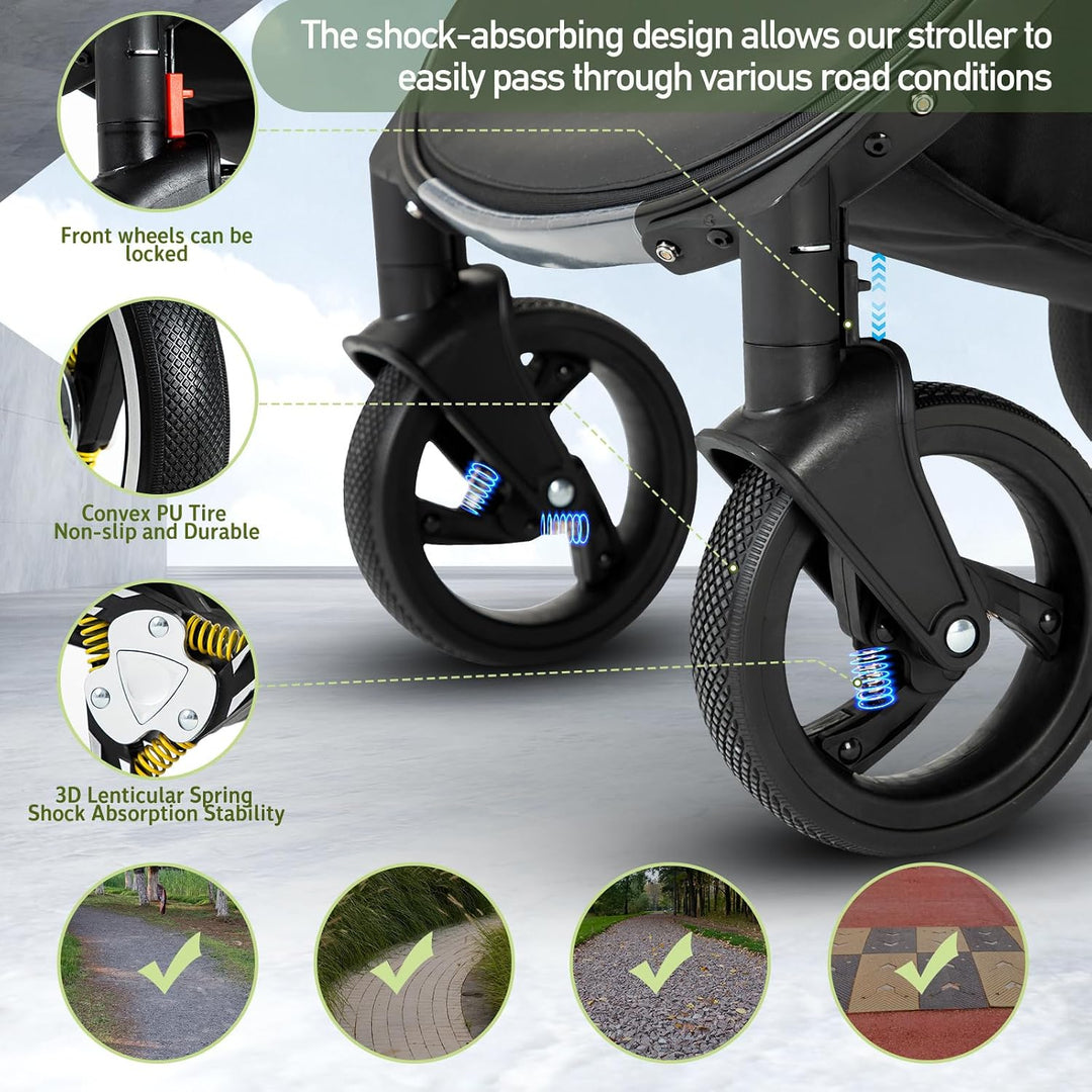 Zkiprm 3-in-1-Kinderwagen, 3-in-1-Reisesystem mit Autositz, mit Regenschutz, Aluminiumrahmen, Stadtw