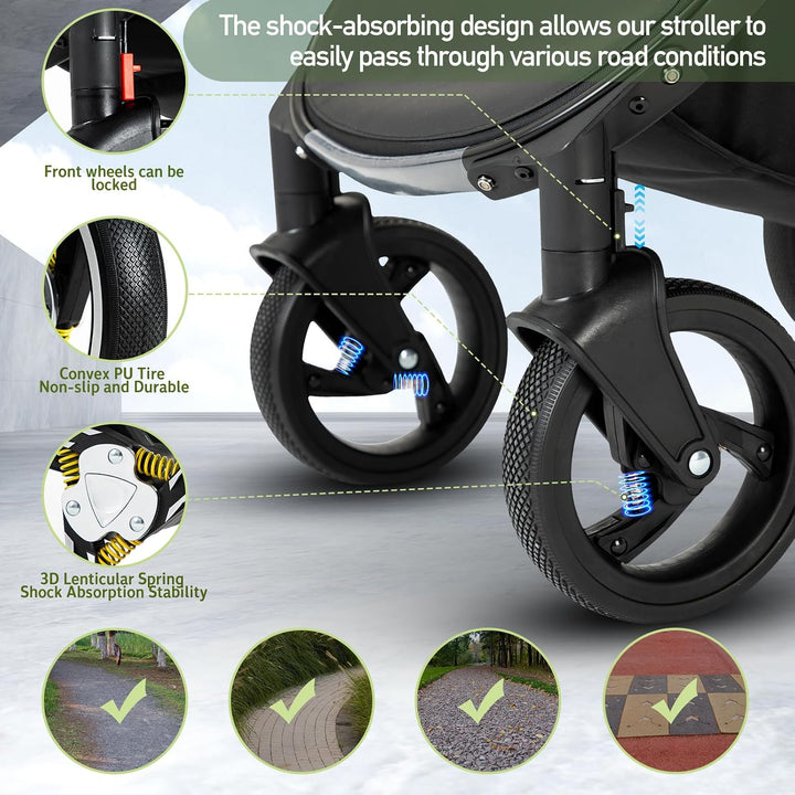 Zkiprm 3-in-1-Kinderwagen, 3-in-1-Reisesystem mit Autositz, mit Regenschutz, Aluminiumrahmen, Stadtw