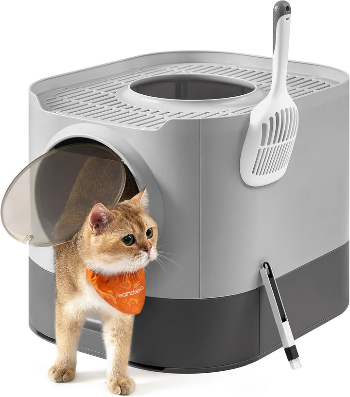 Feandrea Katzenklo, Katzentoilette XXL, mit Deckel, ausziehbares Tablett, Schaufel, Bürste, für Katz