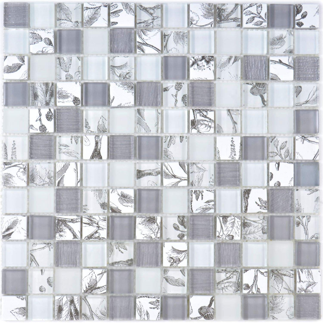 Mosaik Fliese Glasmosaik Quadrat Crystal mix super white/beach für WAND KÜCHE Wandverblender Fliesen
