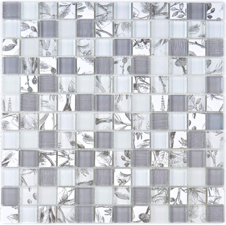Mosaik Fliese Glasmosaik Quadrat Crystal mix super white/beach für WAND KÜCHE Wandverblender Fliesen