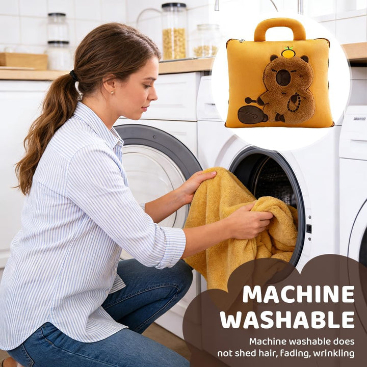 2-in-1 Capybara Decke und Kissen, 2-in-1 Kissendecke Plüsch Fleecedecke Warm Reisedecke, Tragbare Fl