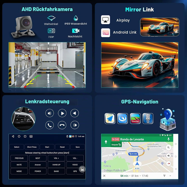 Hikity 4+64GB Android 15 Autoradio für Toyota Avensis 2003-2009 Mit Wireless Carplay Android Auto, 9