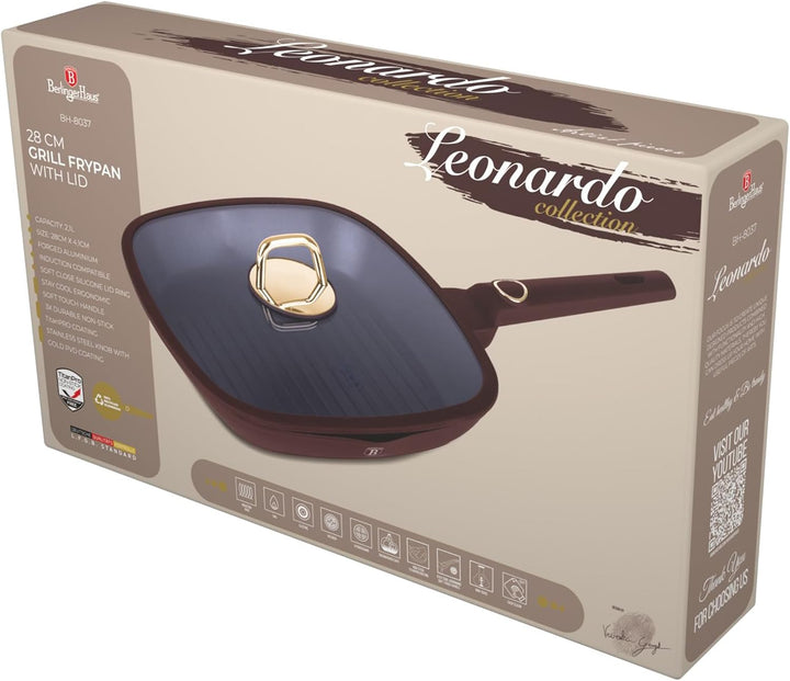Berlinger Haus Turbo-Induktion Grillpfanne mit Deckel 28cm 2,1 L TitanPro-Antihaftbeschichtung, bord