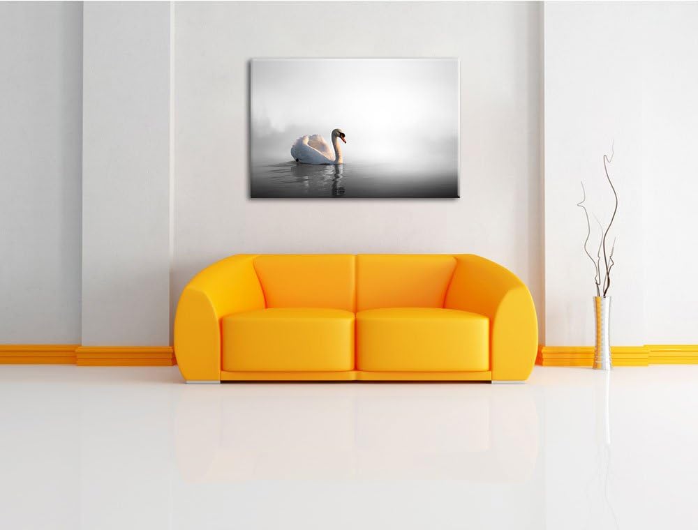 einsamer Schwan auf See schwarz/weiss Format: 100x70 auf Leinwand, XXL riesige Bilder fertig gerahmt