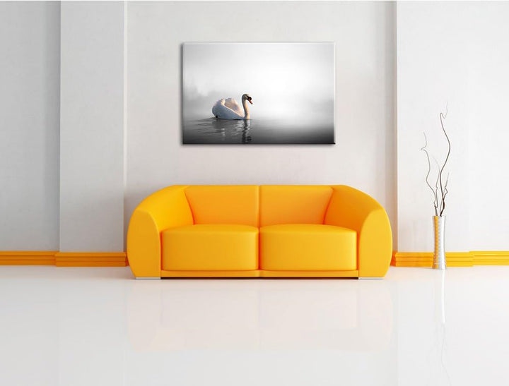 einsamer Schwan auf See schwarz/weiss Format: 100x70 auf Leinwand, XXL riesige Bilder fertig gerahmt
