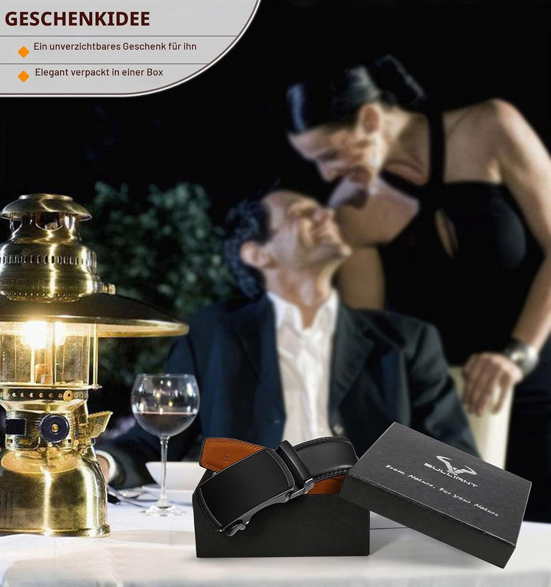 BULLIANT Gürtel Herren, Gürtel Ratsche Ledergürtel Automatikschliesse für Herren Anzug Business Klei