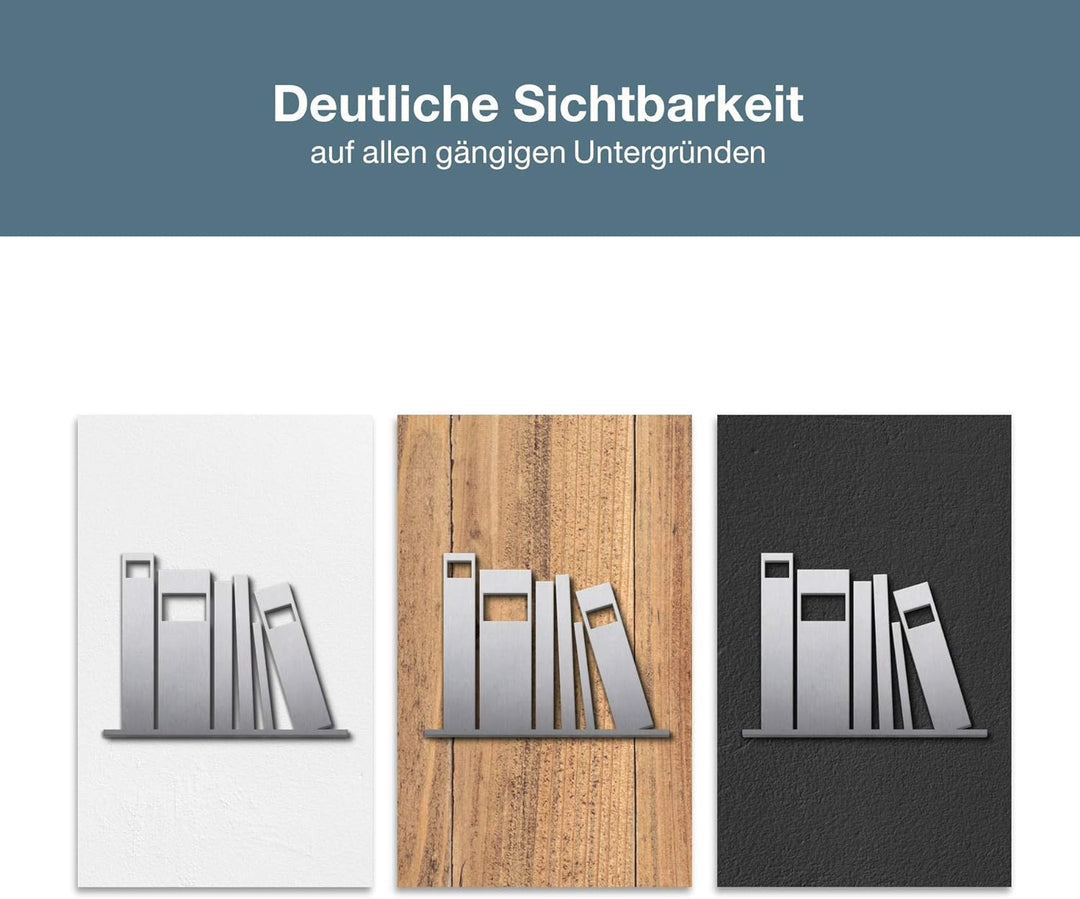 PHOS Design, P5101, Piktogramm Bibliothek Archiv, 11 x 8 cm, Edelstahl gebürstet, selbstklebend, 100