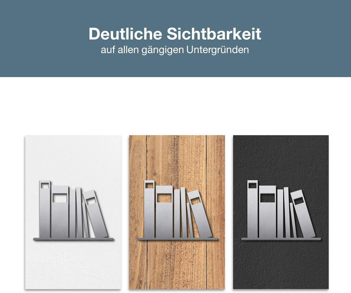 PHOS Design, P5101, Piktogramm Bibliothek Archiv, 11 x 8 cm, Edelstahl gebürstet, selbstklebend, 100