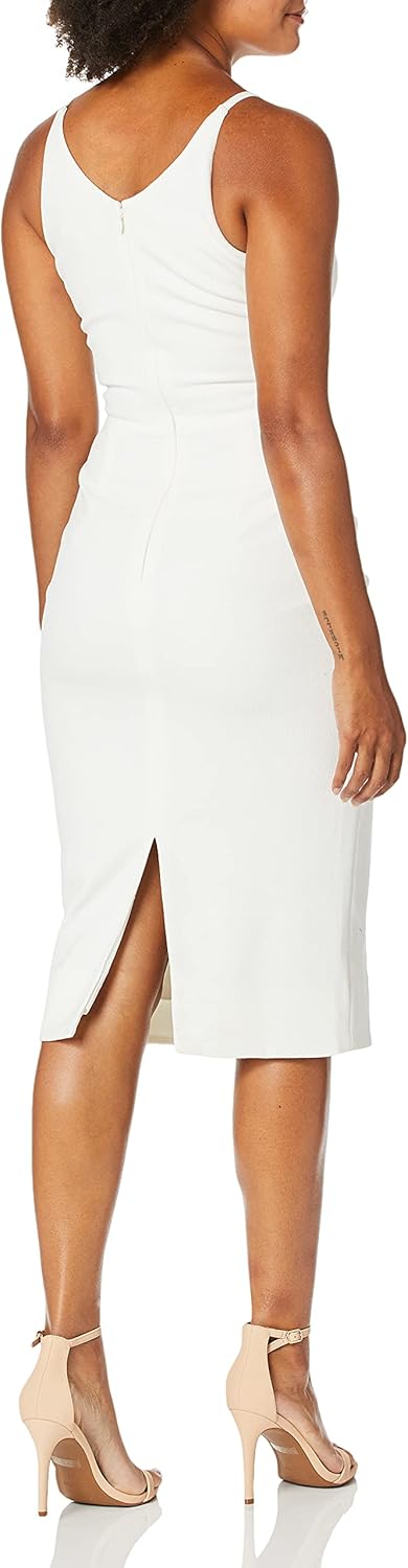 Dress the Population Damen Lyla Solid Sleeveless Fitted Midi Sheath Dress Kleid XL Gebrochenes Weiss