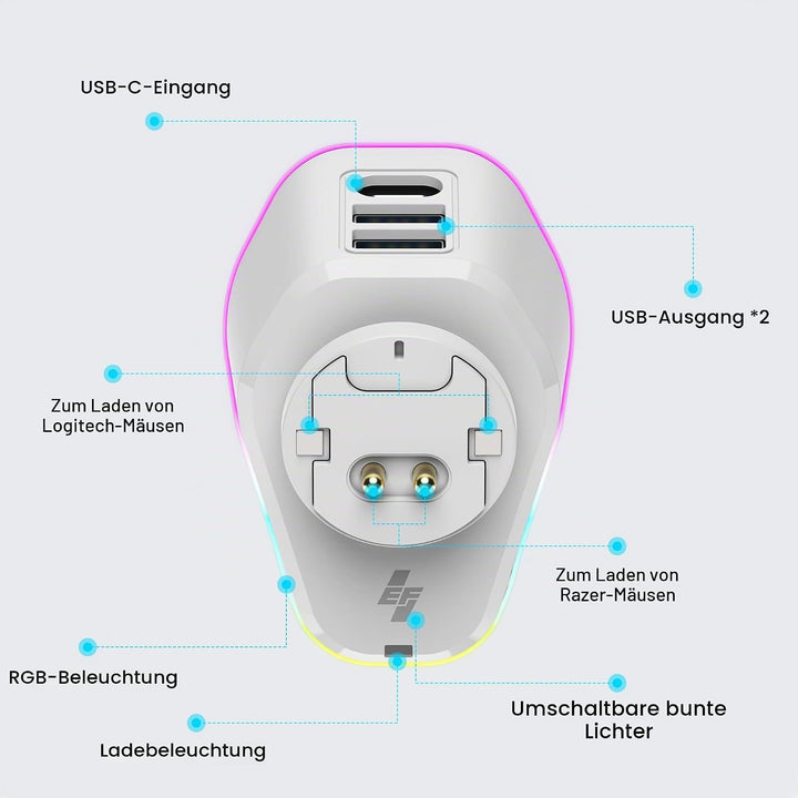 Lade-Station für Logitech Maus G PRO X Superlight 2, G502/G502X Plus Lightspeed, G703, G903, G PRO W