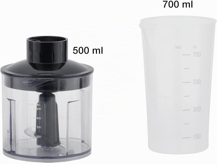 BEPER P102FRU151 4-in-1-Stabmixer, Multifunktionsmixer mit 500-ml-Zerkleinerer, Schneebesen, 700-ml-