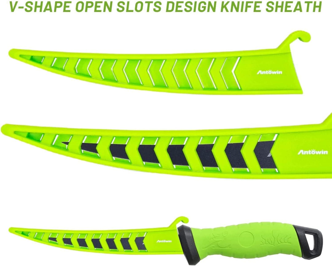 ANTOWIN 20,3 cm Fishing Edelstahl Filetiermesser Set mit Messer-Schärfer, Ergonomischer ABS Griff, B