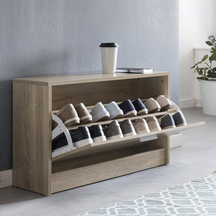 Wohnling Schuhkipper Split Modern 80 x 47 x 24 cm Holz Schuhregal Sonoma 1 Fach, Schuhkommode Flursc