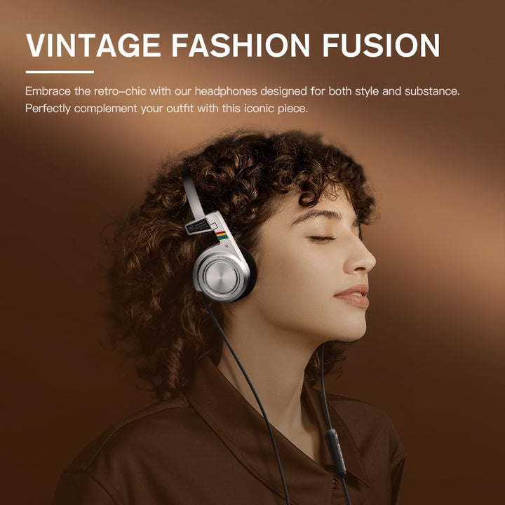 iKF R3 Kopfhörer Kabellos Bluetooth Retro, Vintage On Ear Headphones, bis zu 60 Stunden Spielzeit, D