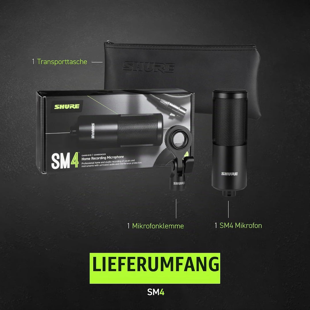 Shure SM4 Studio Mikrofon, XLR Heimstudio Kondensator Mikrofon Optimiert für sanfte Vocals bis zu La
