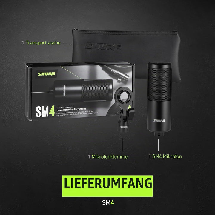 Shure SM4 Studio Mikrofon, XLR Heimstudio Kondensator Mikrofon Optimiert für sanfte Vocals bis zu La