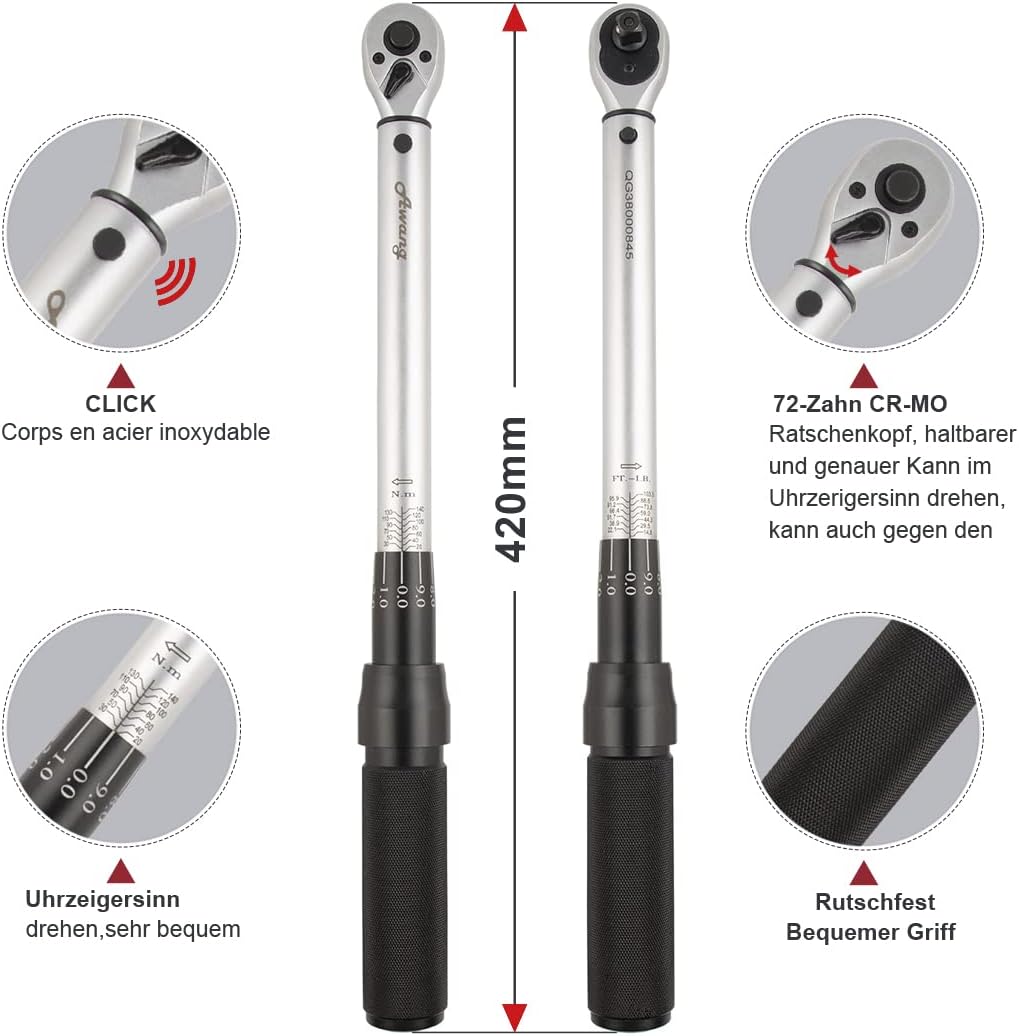 Awang Drehmomentschlüssel 3/8",20-140 Nm Auto Motorrad Fahrrad Drehmomentschlüssel Set,±3% Fehlerg
