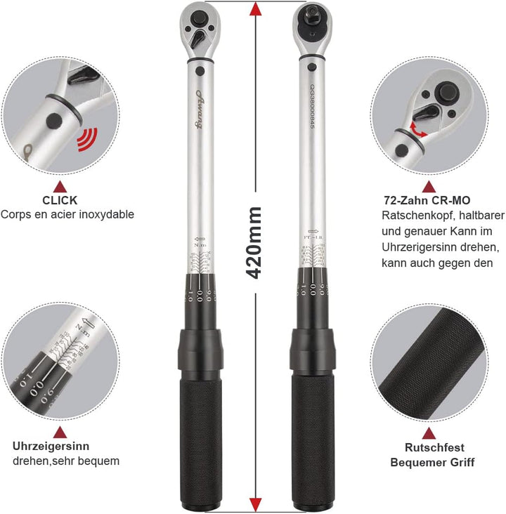 Awang Drehmomentschlüssel 3/8",20-140 Nm Auto Motorrad Fahrrad Drehmomentschlüssel Set,±3% Fehlerg