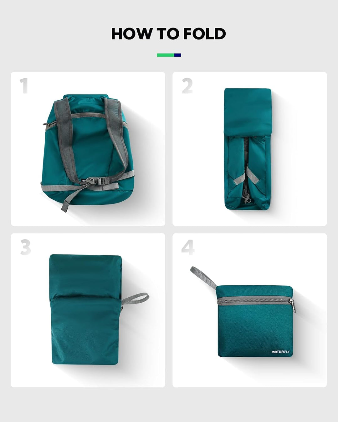 WATERFLY Faltbarer Rucksack Klein 15L: Ultraleicht Wanderrucksack Packable Tagesrucksack Sportliche