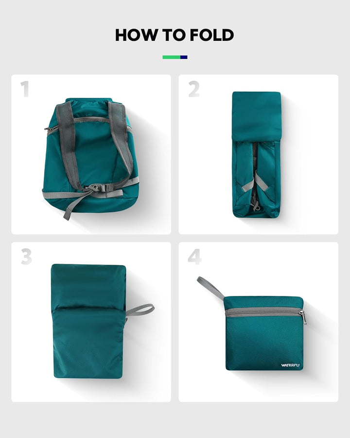 WATERFLY Faltbarer Rucksack Klein 15L: Ultraleicht Wanderrucksack Packable Tagesrucksack Sportliche