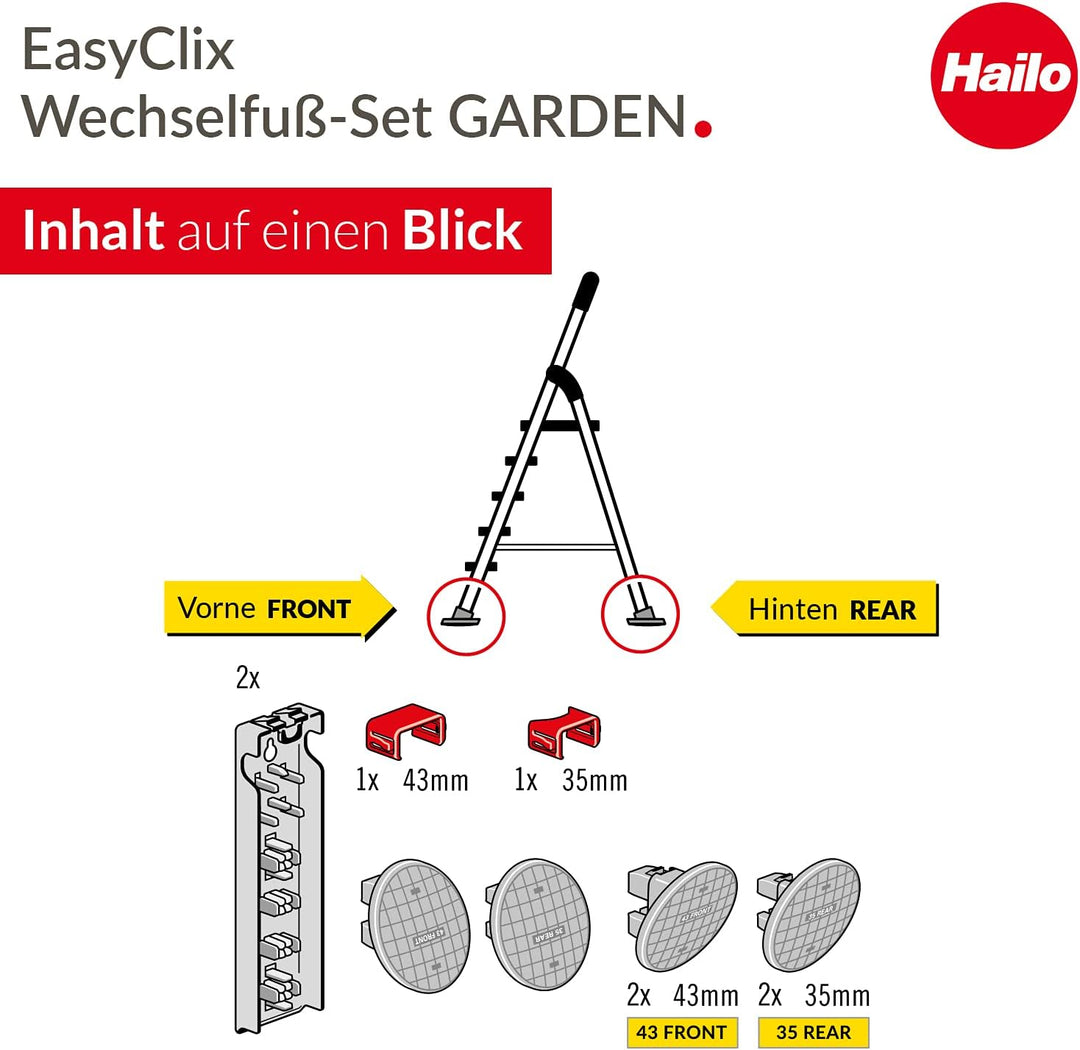 Hailo EasyClix Garden Size L - Wechselfuss-Set für Hailo Stehleitern - einfach & schnell zu wechseln